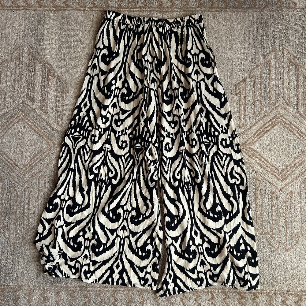 Free People Boho Funky Wide Leg Flowy Black and Cream Flare Pants, Women’s S - Picture 10 of 10
